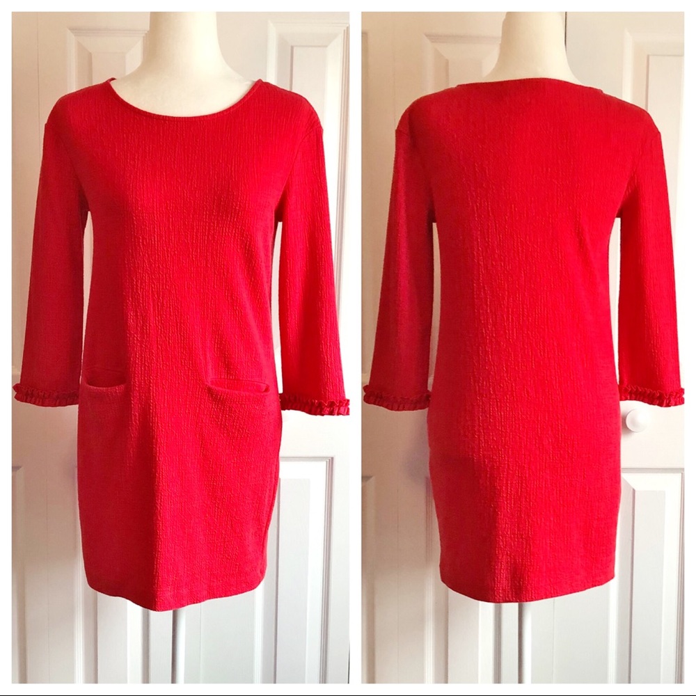 Tabitha Webb Red Ruffle Sleeve Trim Mini Shift Dress With Pockets XS